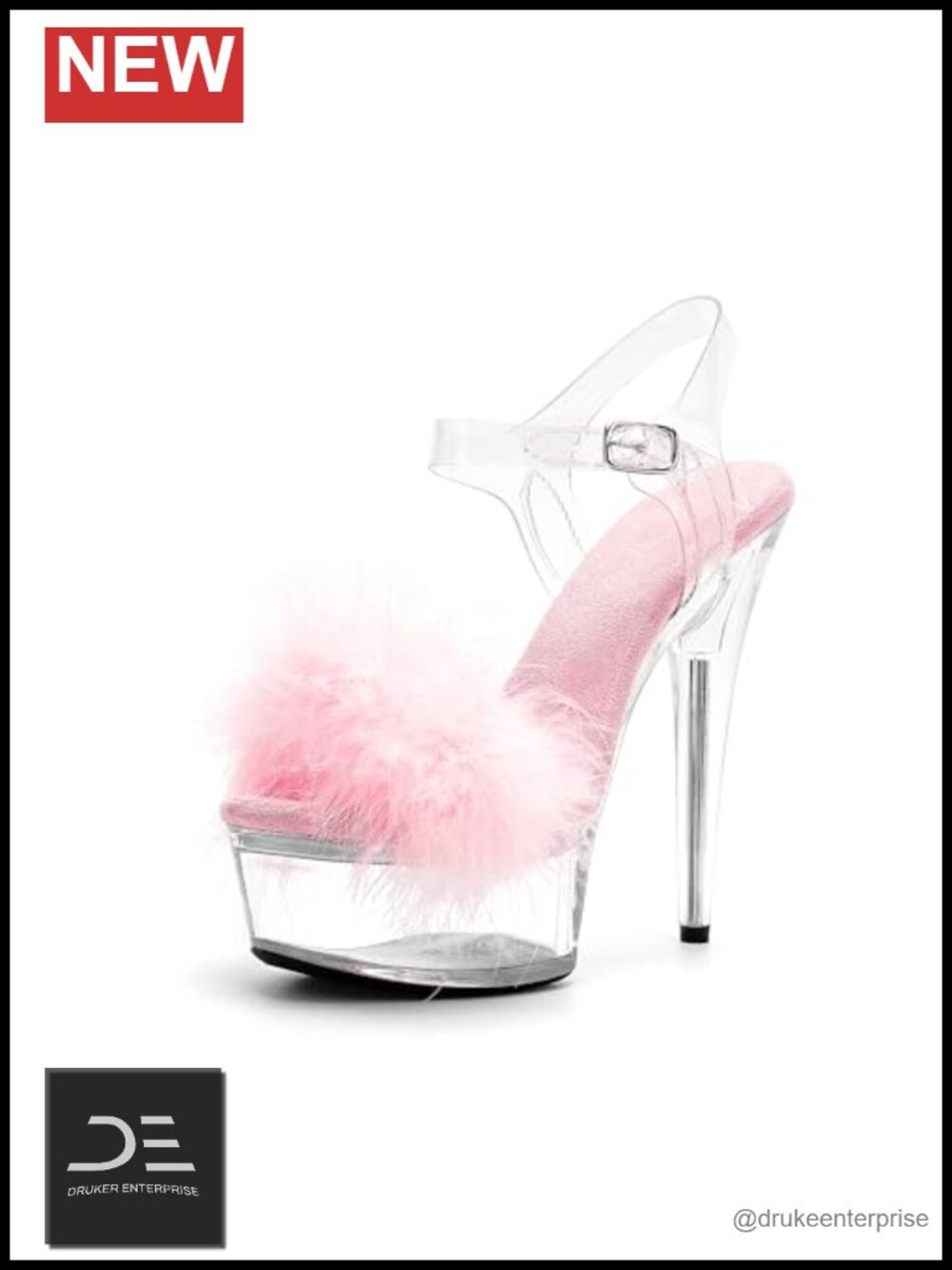 6" Clear Platform Furry Heels Ankle-Strap Stiletto Pole Dance Shoes